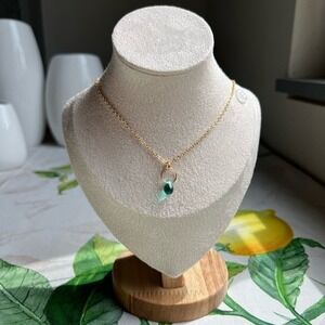 Czech Glass Necklace, Island Blue Teardrop, Mini Hoop, Casual, Dainty, Turquoise
